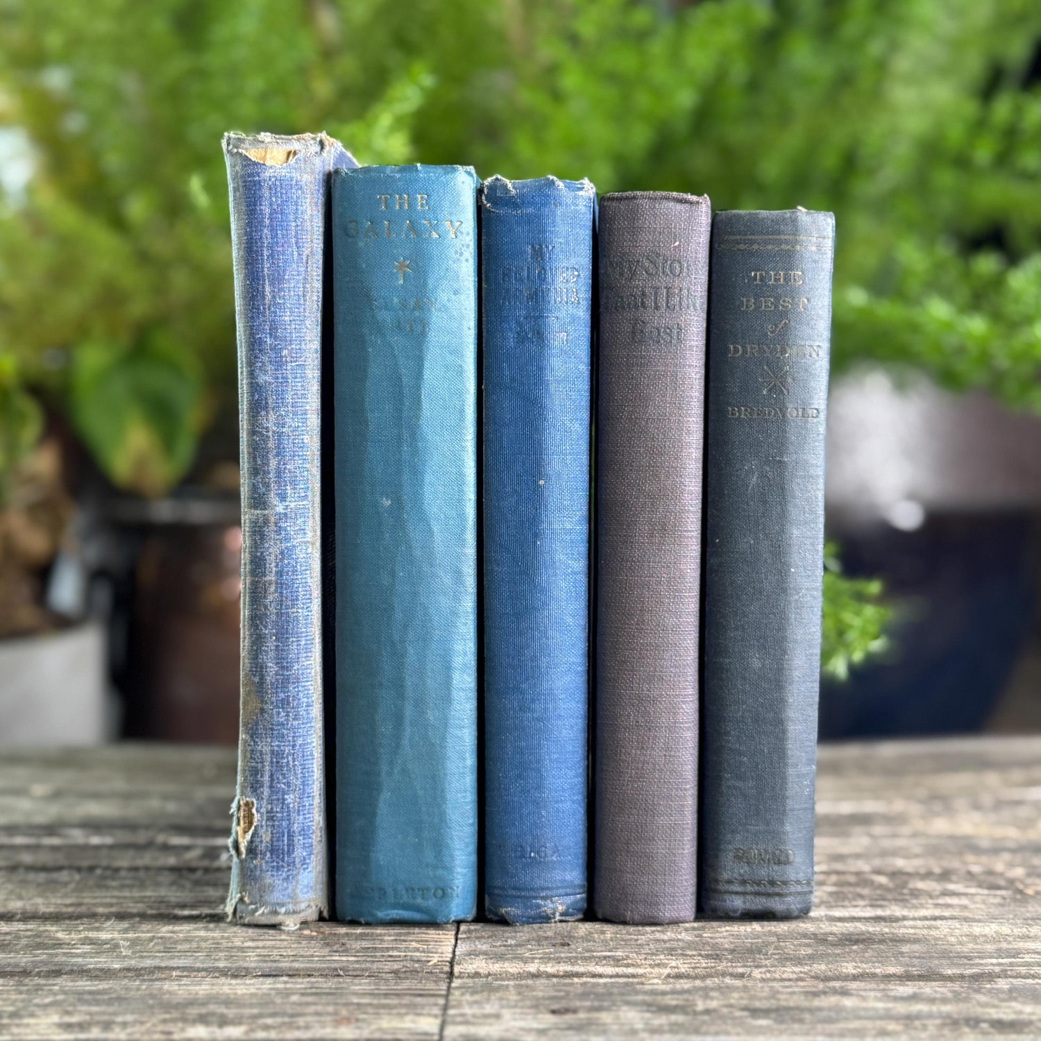 Old Shabby Blue Vintage Books with No Lettering on Spines
