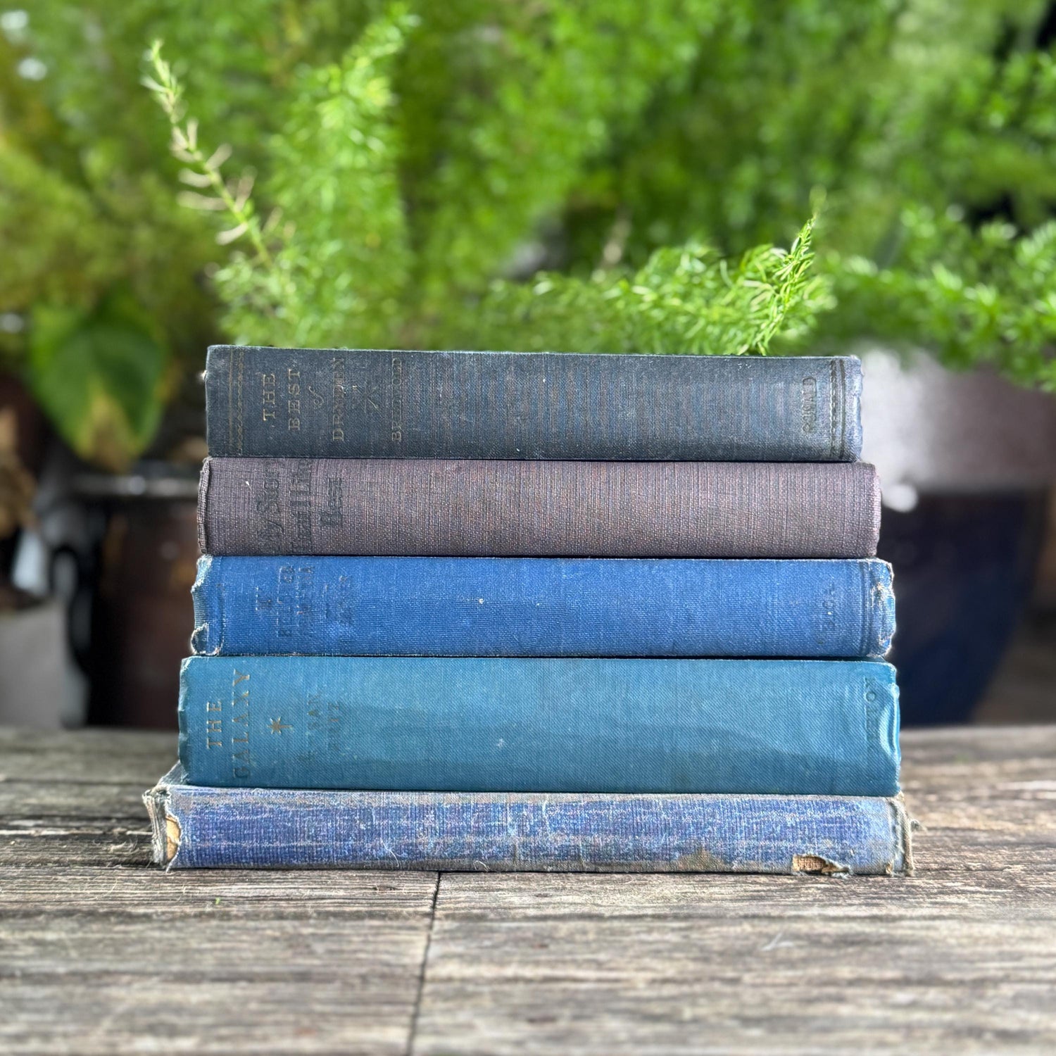 Old Shabby Blue Vintage Books with No Lettering on Spines