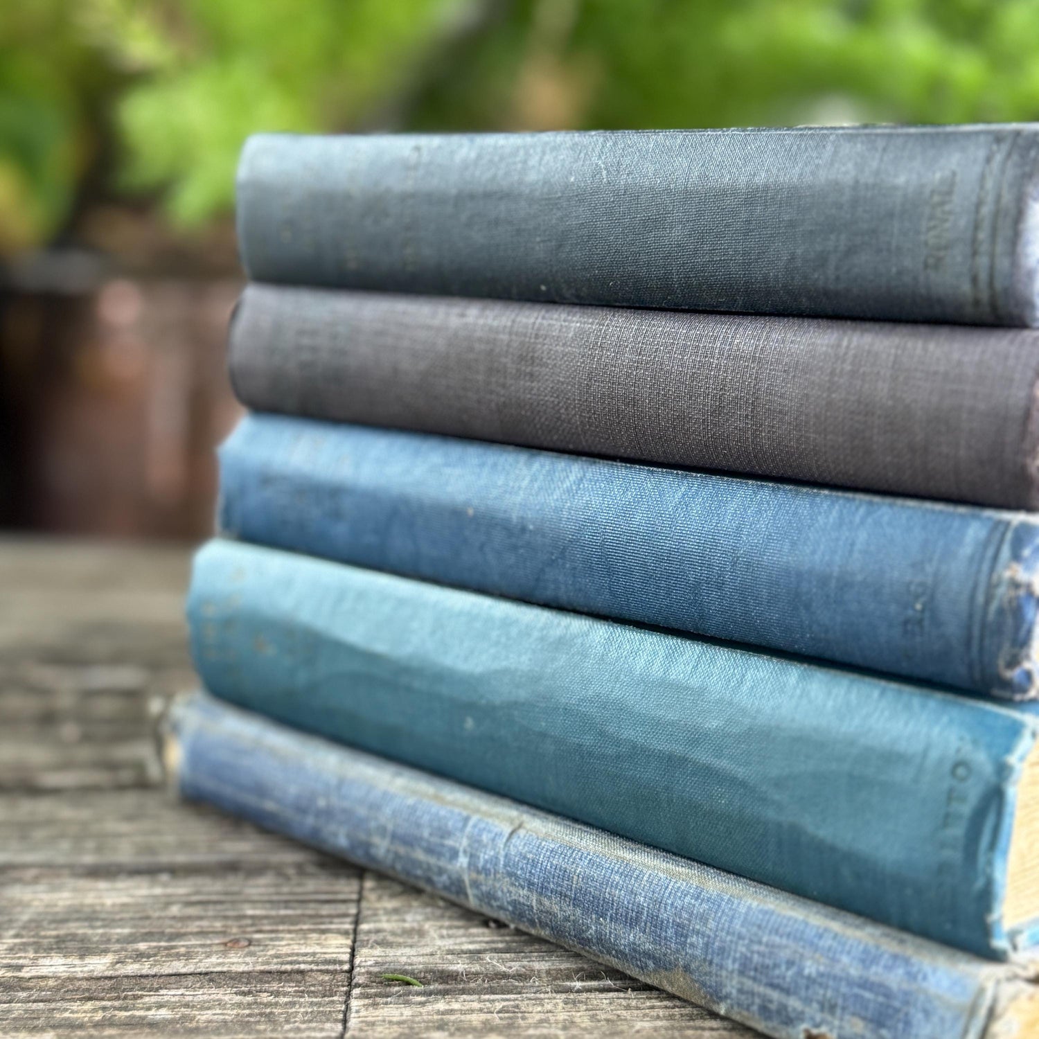 Old Shabby Blue Vintage Books with No Lettering on Spines