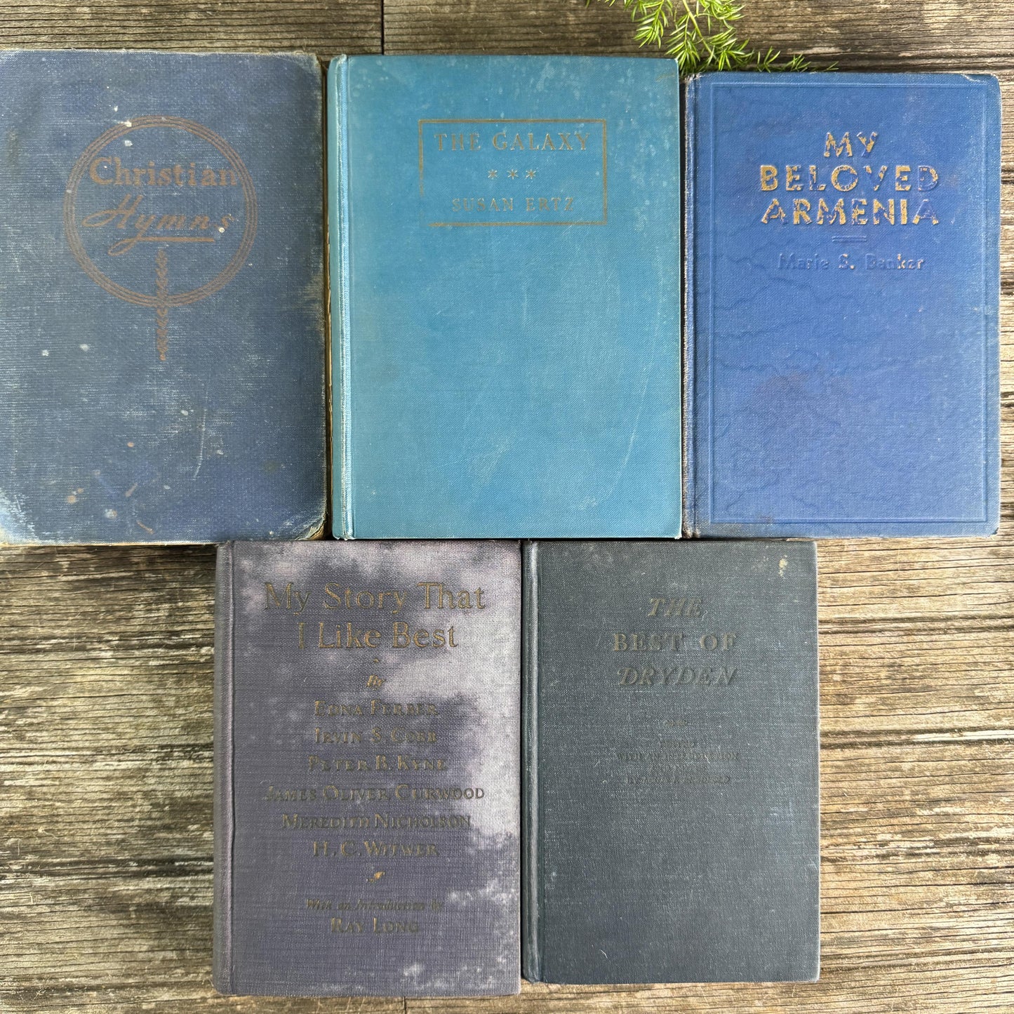 Old Shabby Blue Vintage Books with No Lettering on Spines