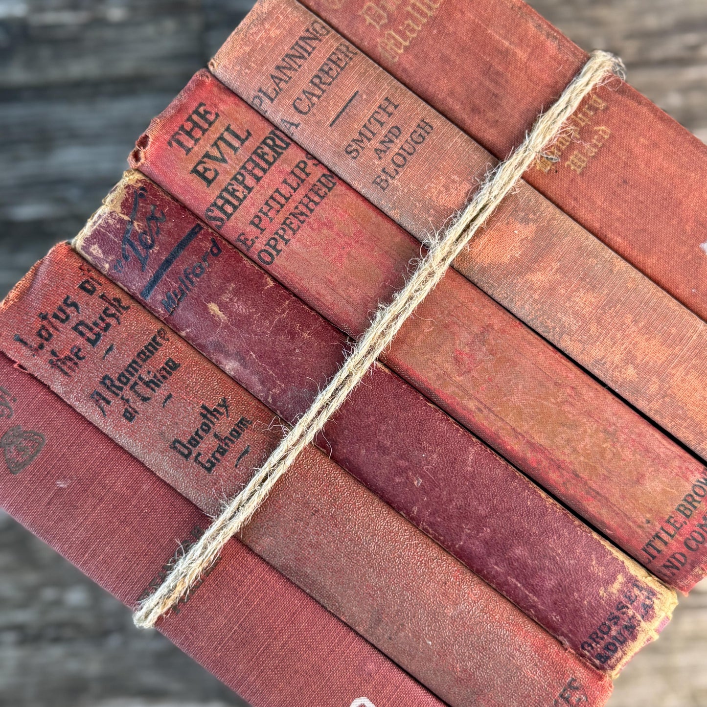 Red Antique Shabby Book Bundle for Shelf Styling