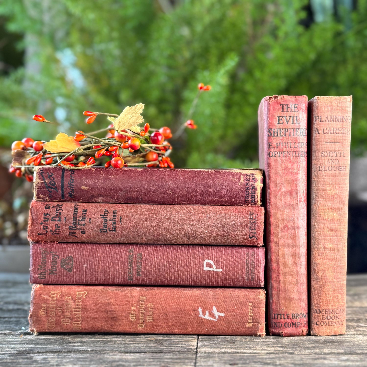 Red Antique Shabby Book Bundle for Shelf Styling