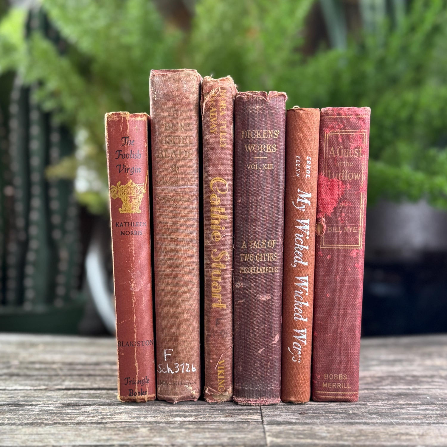 Shabby Vintage Rust Red and Copper Decorative Books