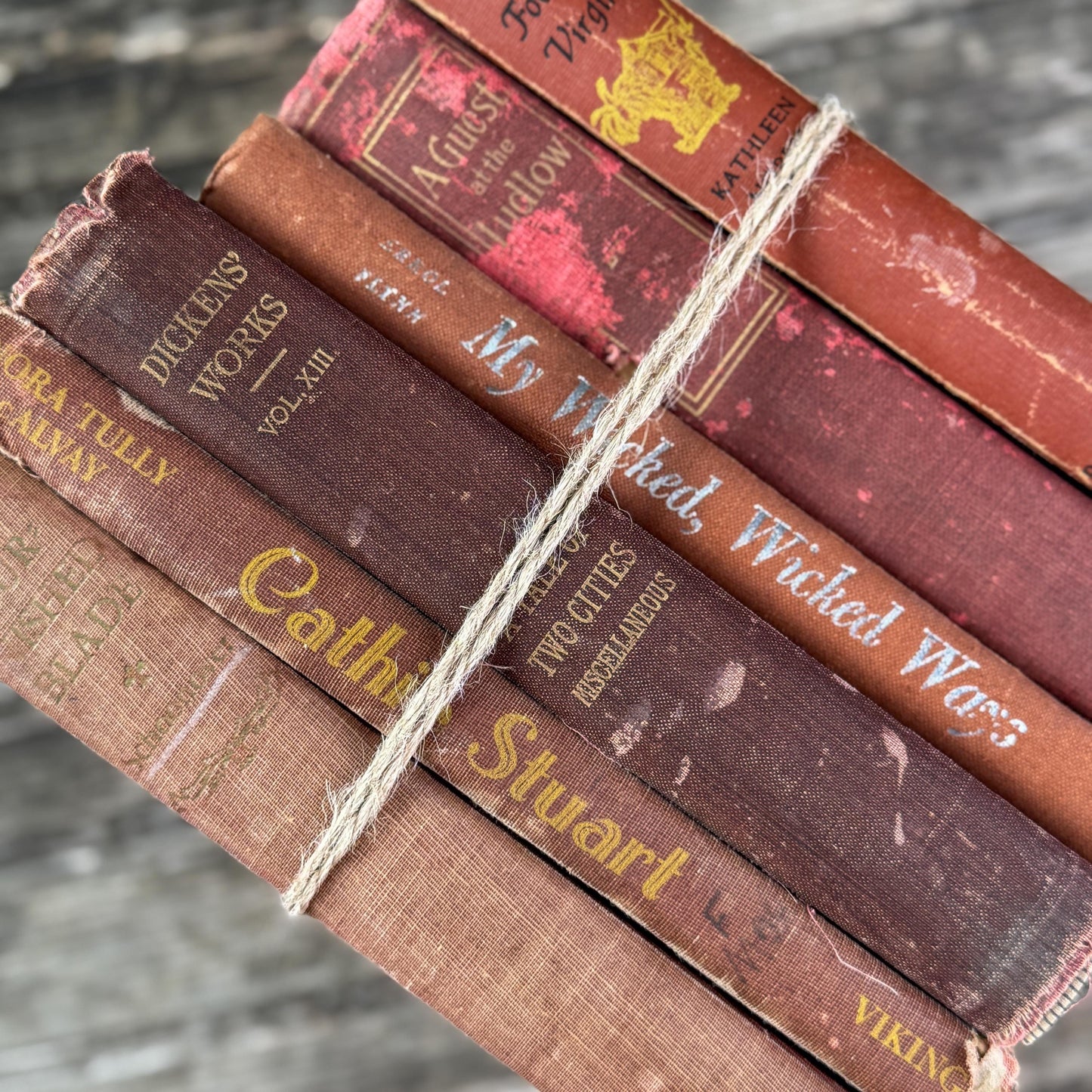 Shabby Vintage Rust Red and Copper Decorative Books
