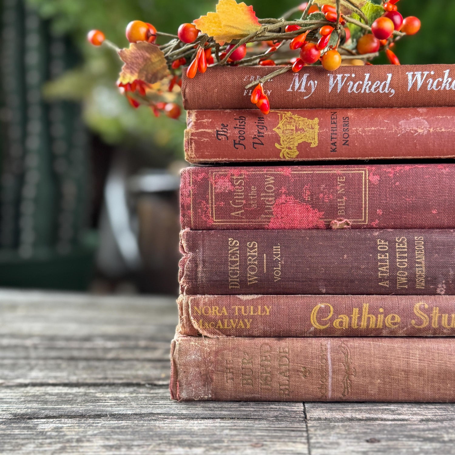 Shabby Vintage Rust Red and Copper Decorative Books