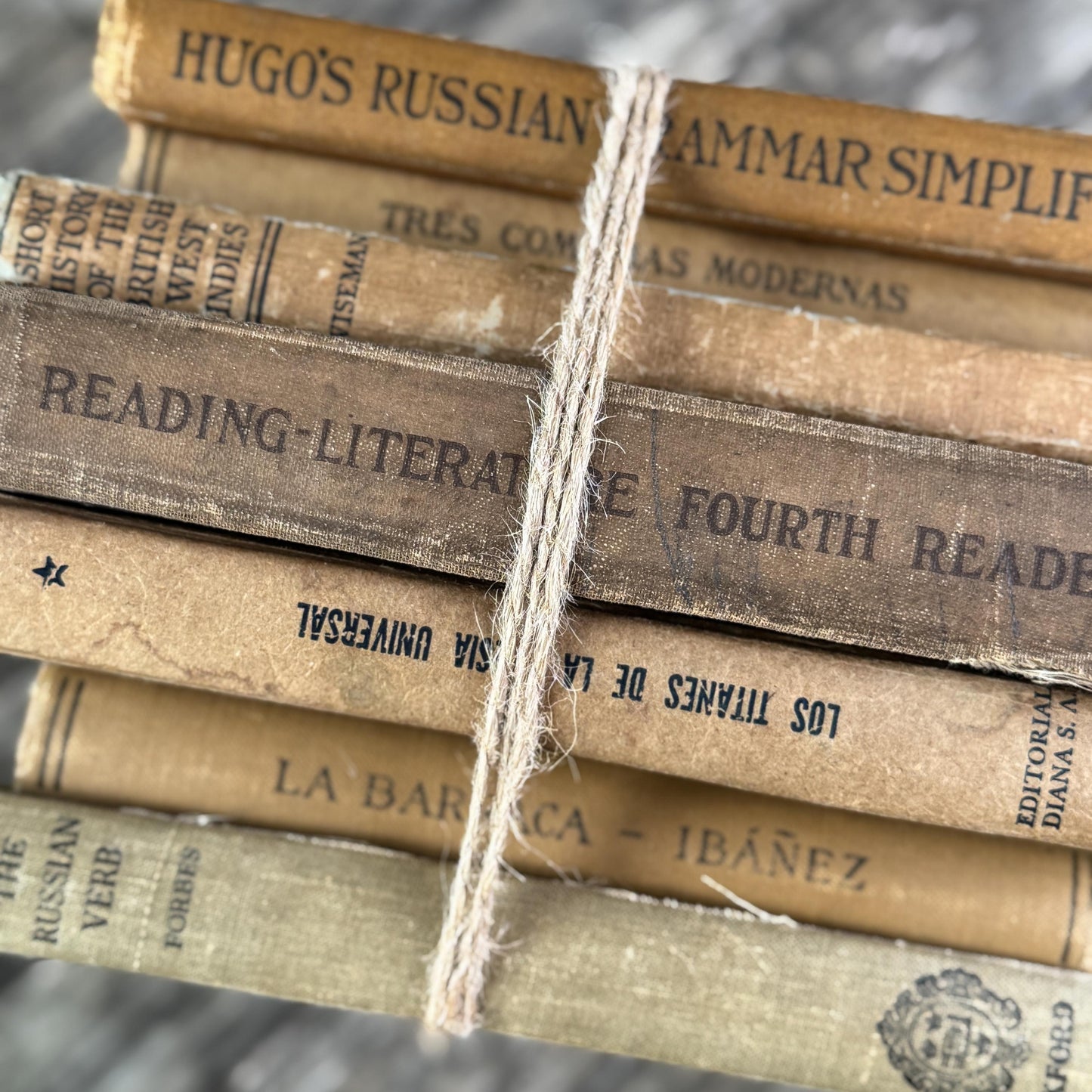 Shabby Brown and Beige School Book Stack for Neutral Styling