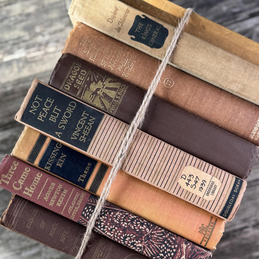 Vintage Copper, Tan, and Brown Retro 1960s Books for Decor