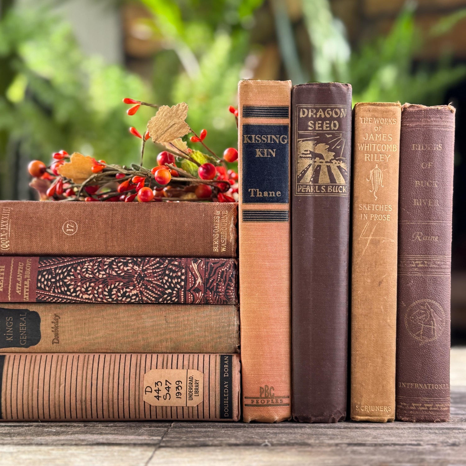 Vintage Copper, Tan, and Brown Retro 1960s Books for Decor