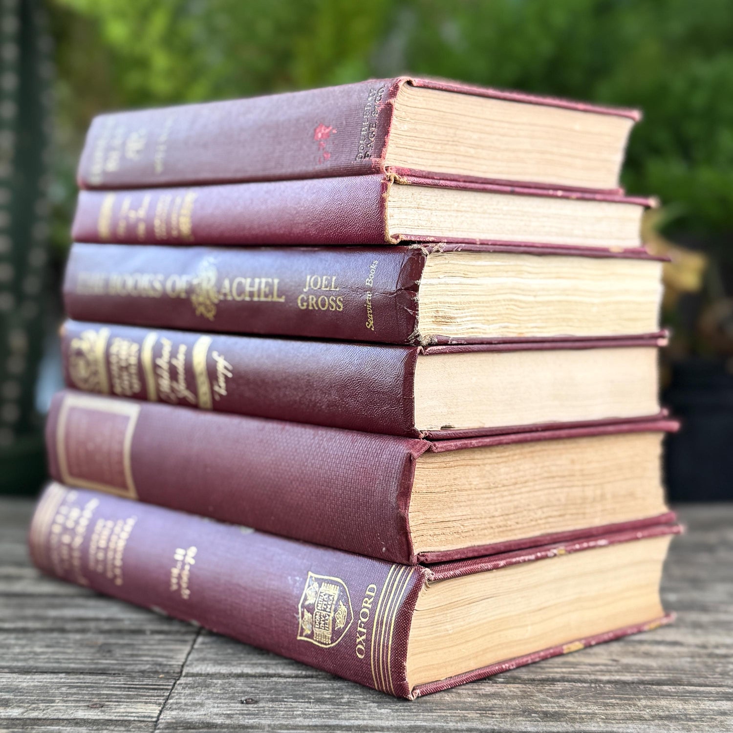 Vintage Maroon Red and Gold Book Set, Books By Color for Shelf Styling