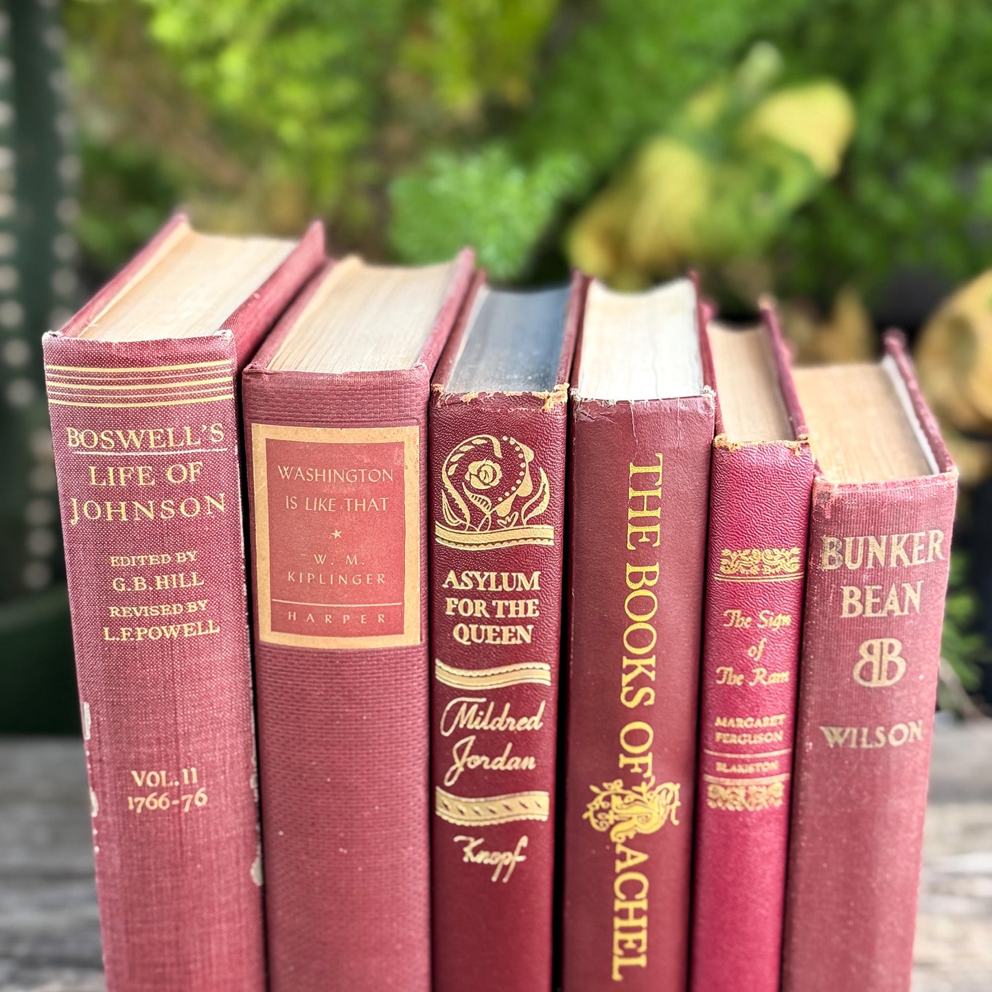 Vintage Maroon Red and Gold Book Set, Books By Color for Shelf Styling
