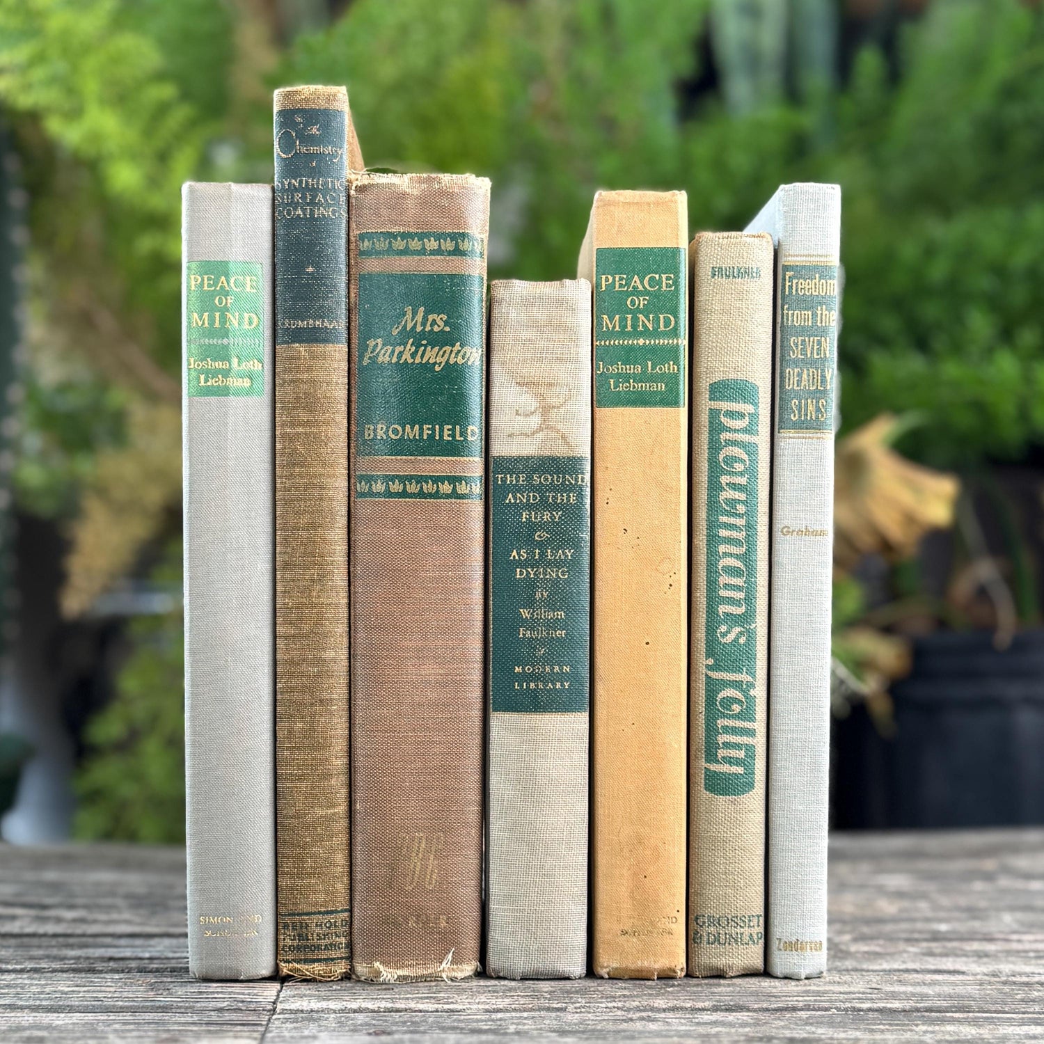 Vintage Mid Century Modern Books, Neutral Green Beige Stack, Bookshelf ...