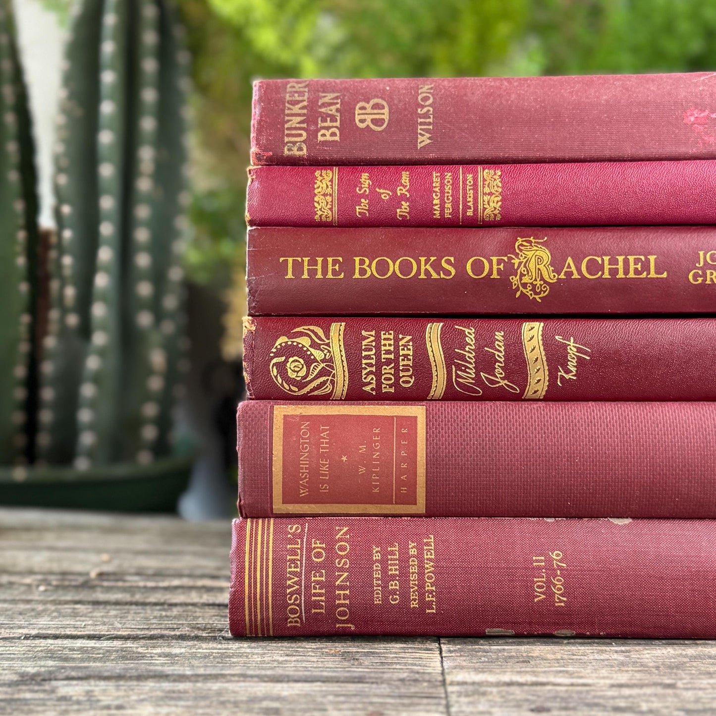 Vintage Maroon Red and Gold Book Set, Books By Color for Shelf Styling