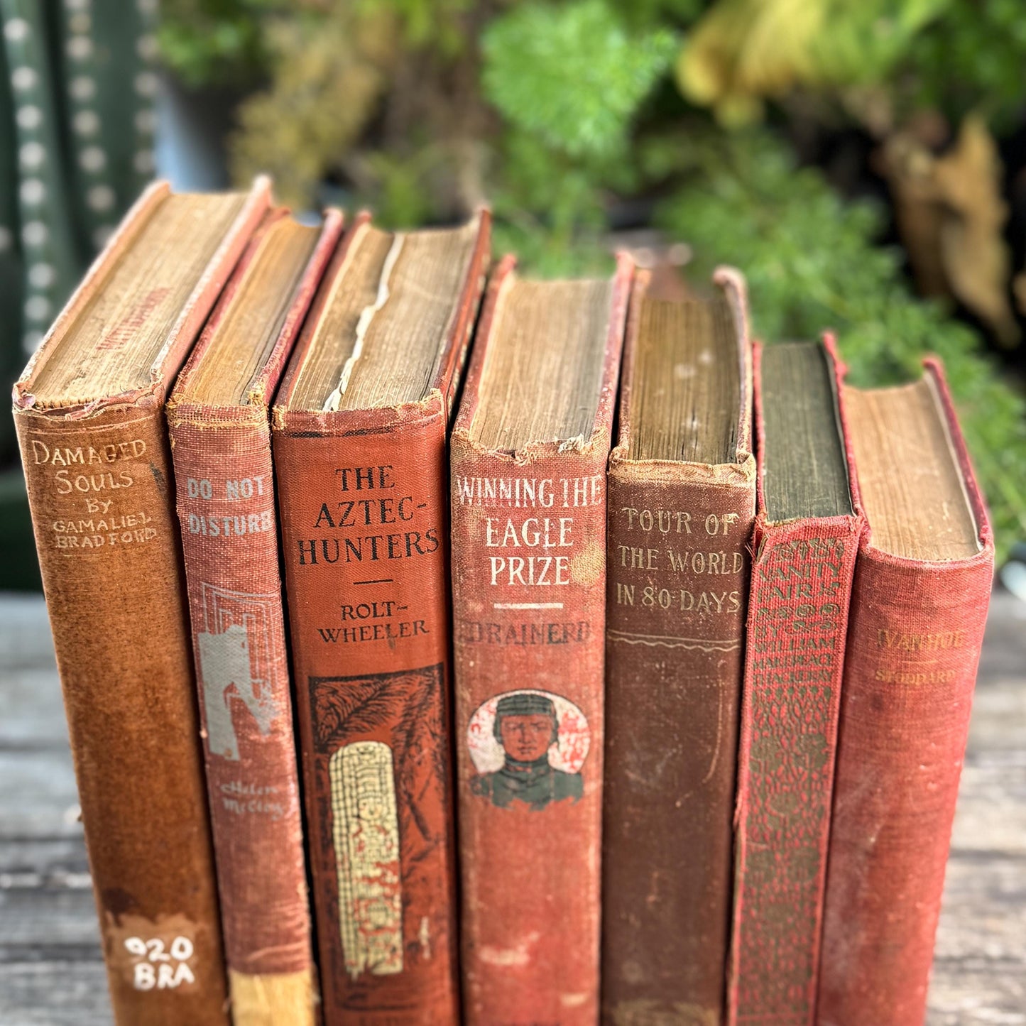 Red and Copper Antique Shabby Book Bundle for Shelf Styling