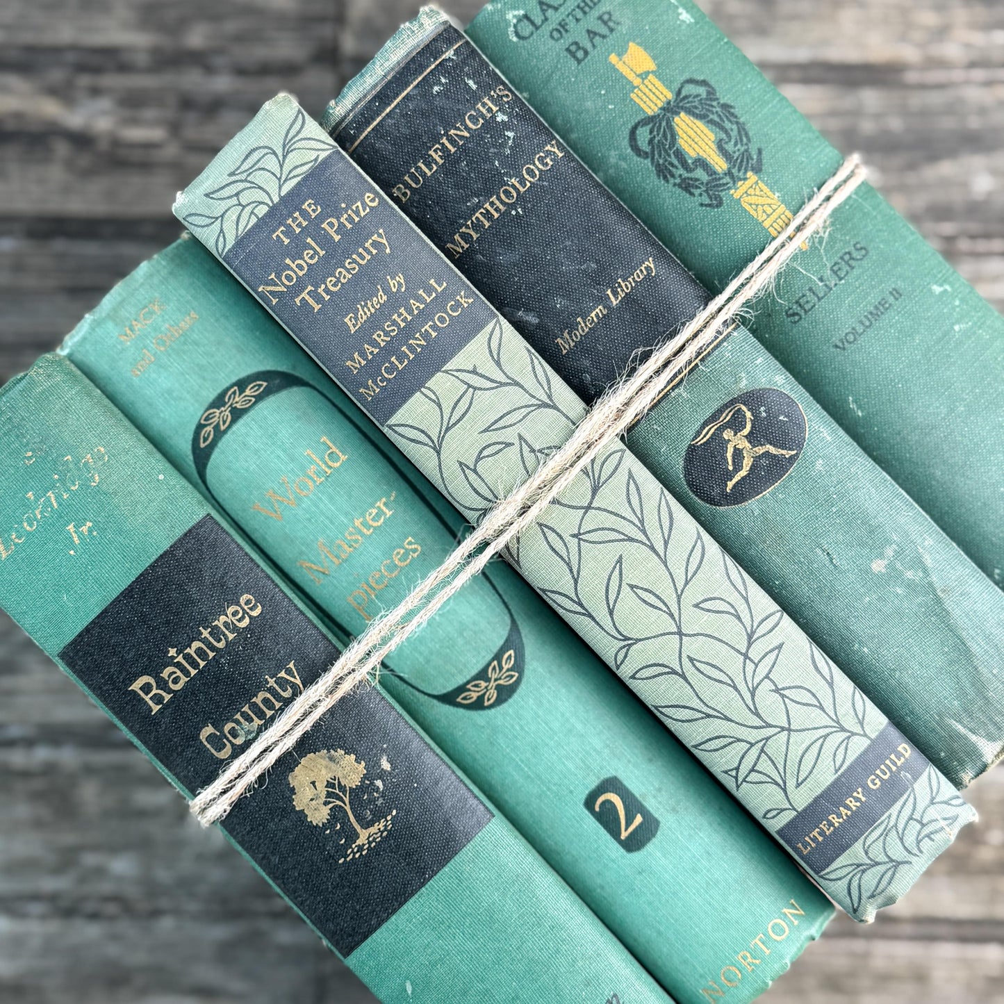 Green and Black Vintage Book Bundle for Mid Century Shelf Styling
