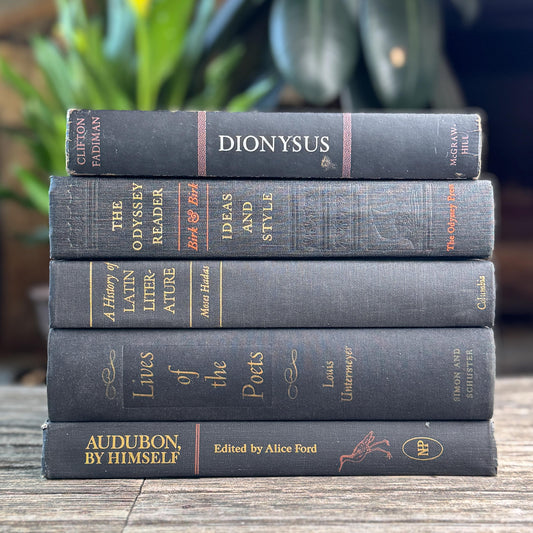Vintage Charcoal & Black Mid Century Curated Book Bundle for Shelf Styling