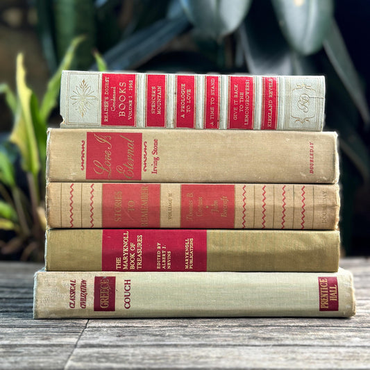 Vintage Mid Century Book Bundle in Beige and Red