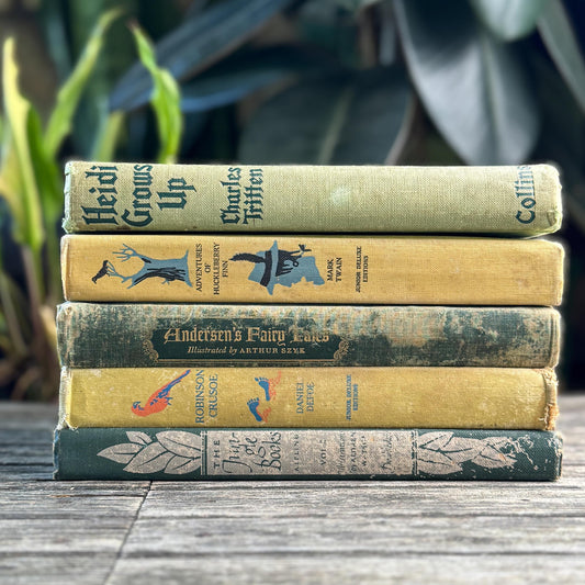 Shabby Distressed Green & Yellow Vintage Children's Book Stack