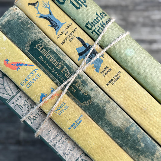 Shabby Distressed Green & Yellow Vintage Children's Book Stack