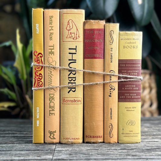 Vintage Mid Century Book Bundle in Warm Yellow, Peach & Tan, and Red