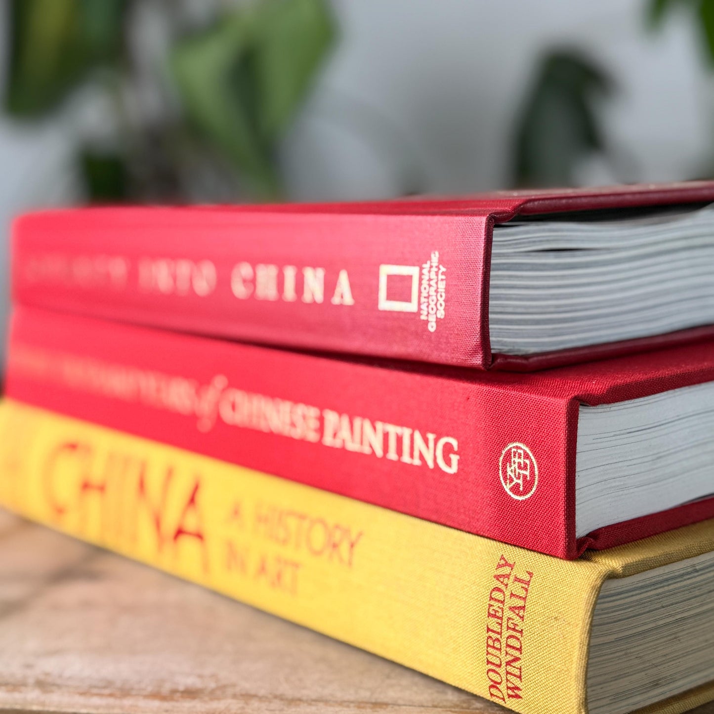 Vintage Red and Yellow China Themed Coffee Table Book Set
