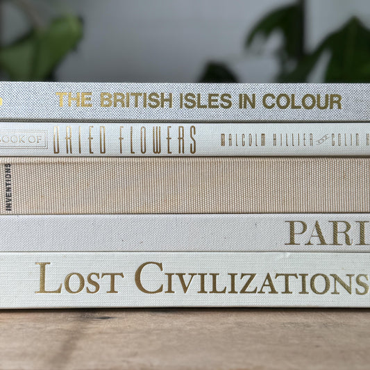 Cream and Off-White Vintage Coffee Table Book Stack