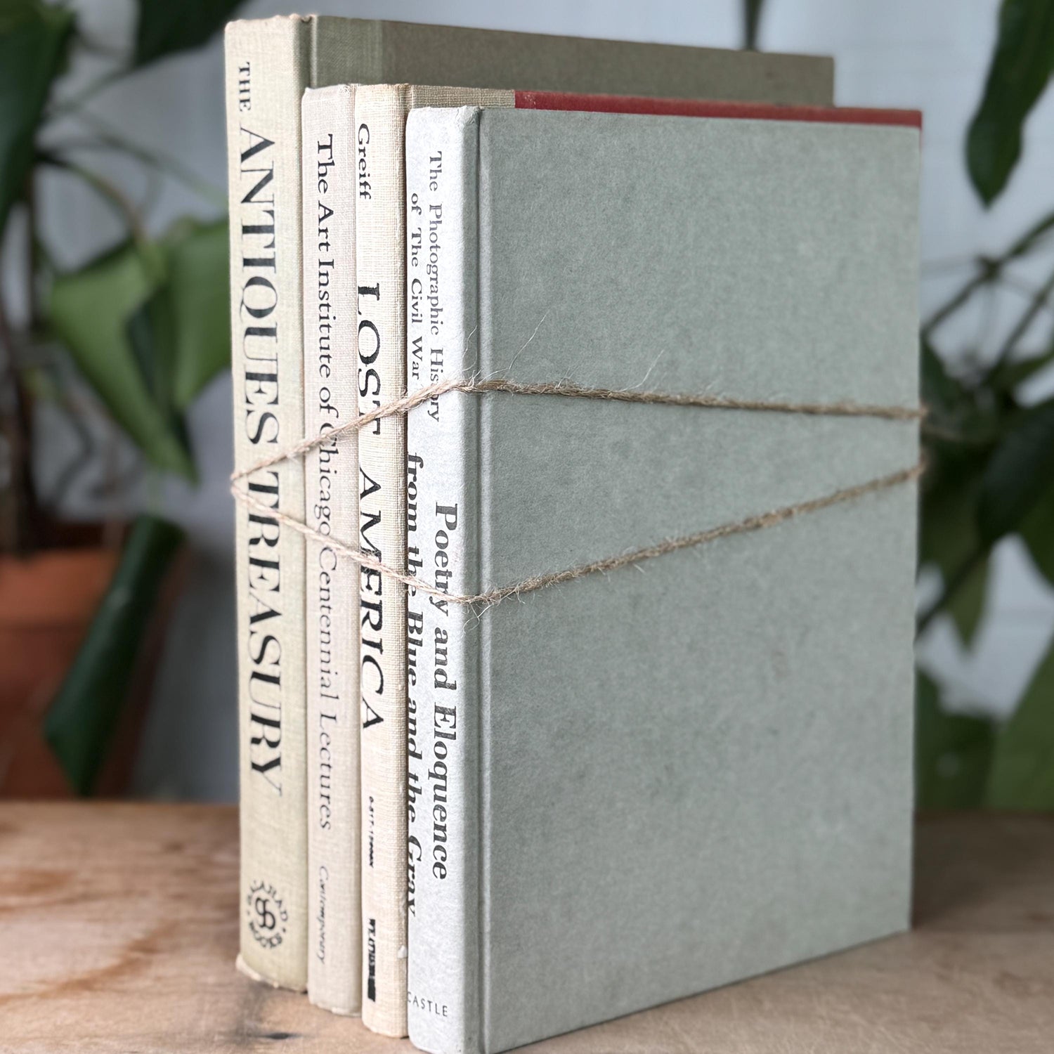 Vintage Neutral Linen Book Stack: History, Art, Antiques