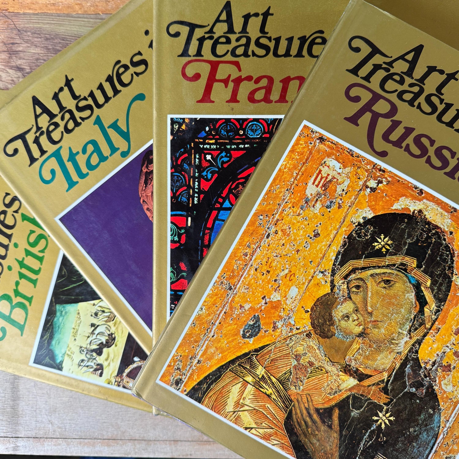 Art Treasures of the World Oversized Books With Gold Dust Jackets and Jewel-Tone Boards