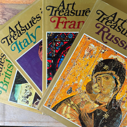 Art Treasures of the World Oversized Books With Gold Dust Jackets and Jewel-Tone Boards