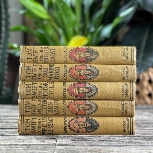 Antique 1920s Tom Swift Books for Boys, Neutral Tan Book Bundle