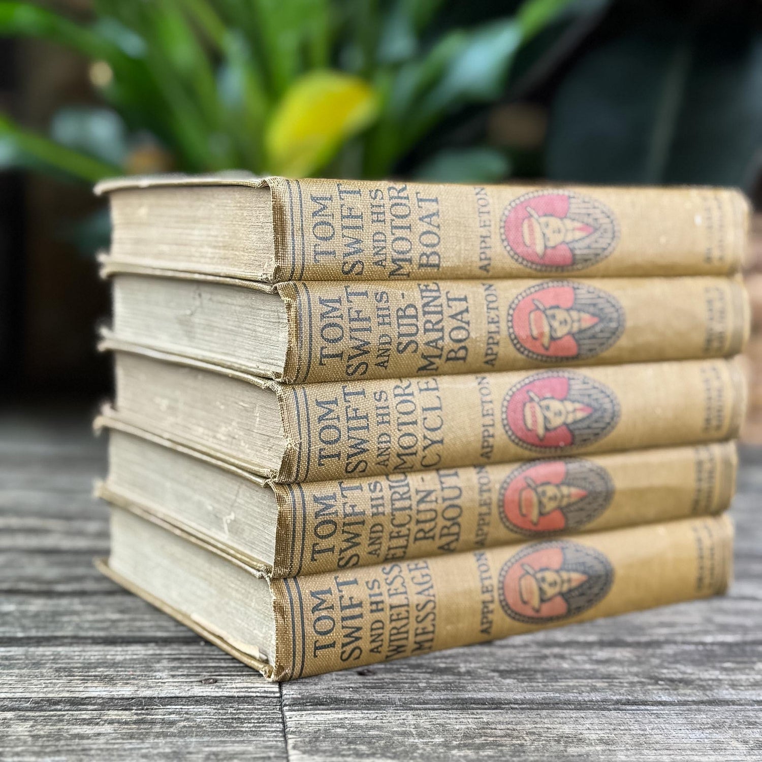 Antique 1920s Tom Swift Books for Boys, Neutral Tan Book Bundle