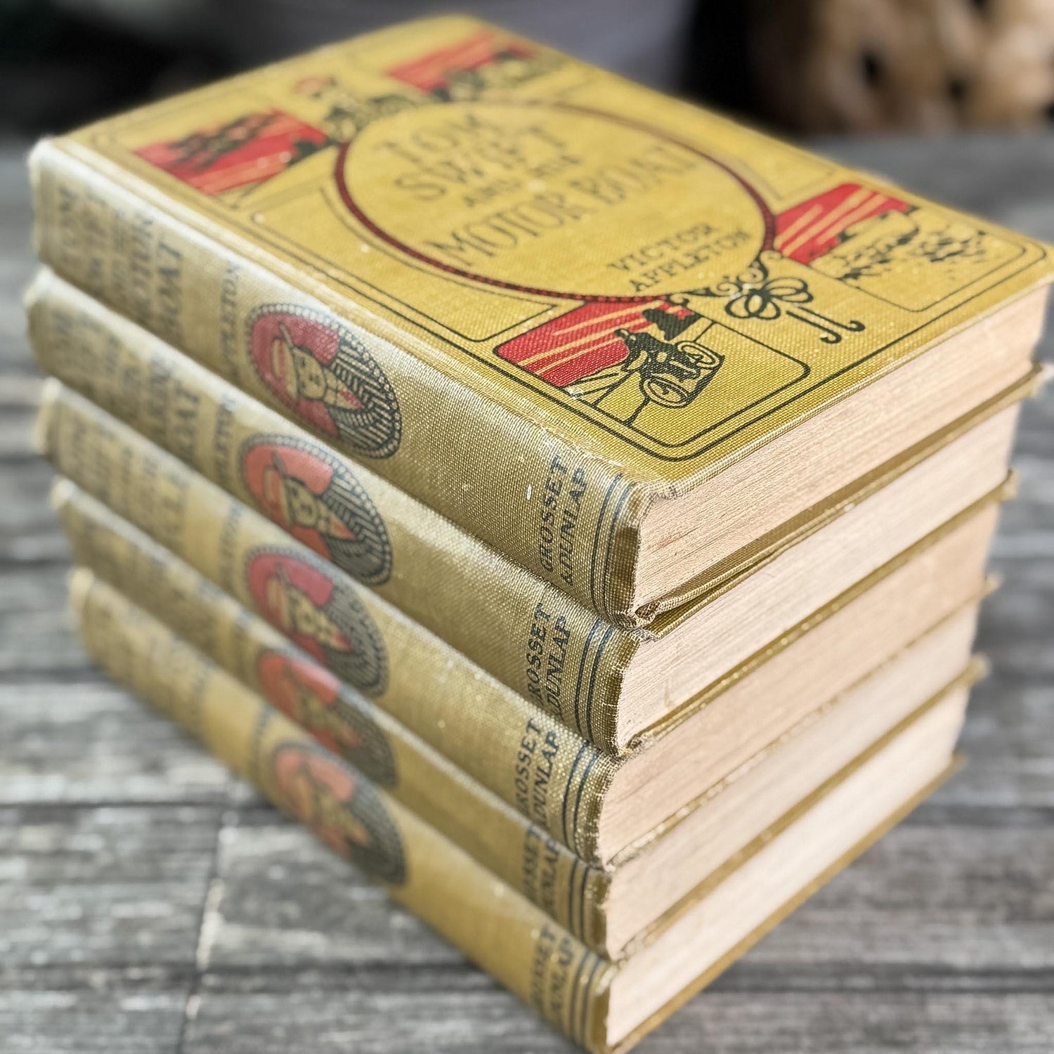 Antique 1920s Tom Swift Books for Boys, Neutral Tan Book Bundle