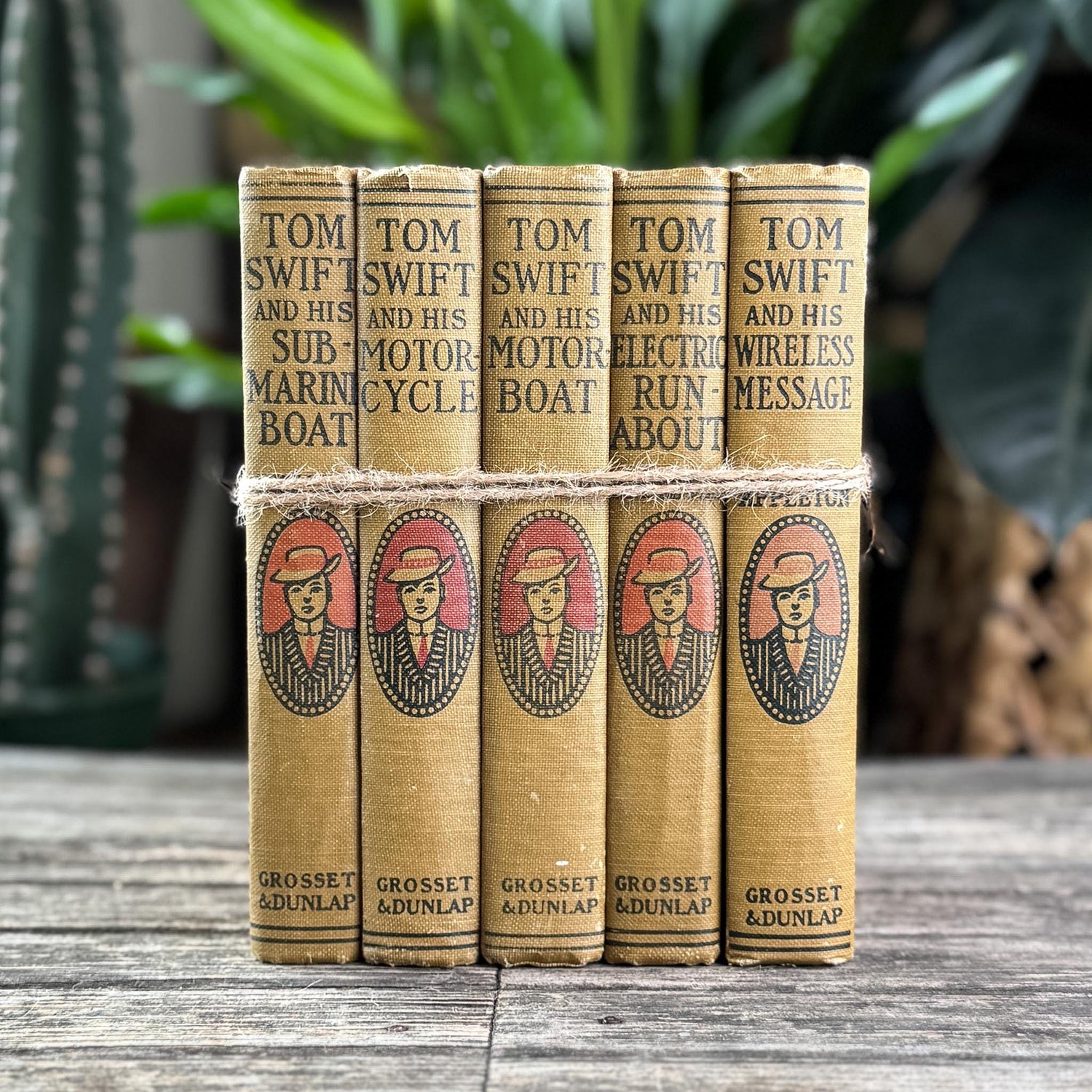Antique 1920s Tom Swift Books for Boys, Neutral Tan Book Bundle