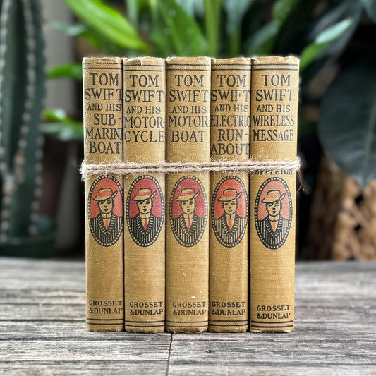Antique 1920s Tom Swift Books for Boys, Neutral Tan Book Bundle