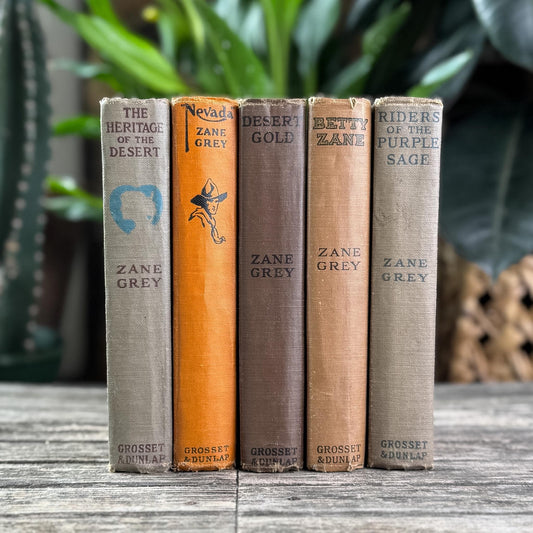 Antique Old West Zane Grey Novel Bundle in Orange and Brown