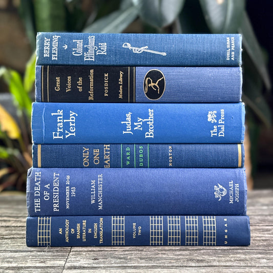 Vintage Bold Indigo Blue Book Set for Shelf Styling