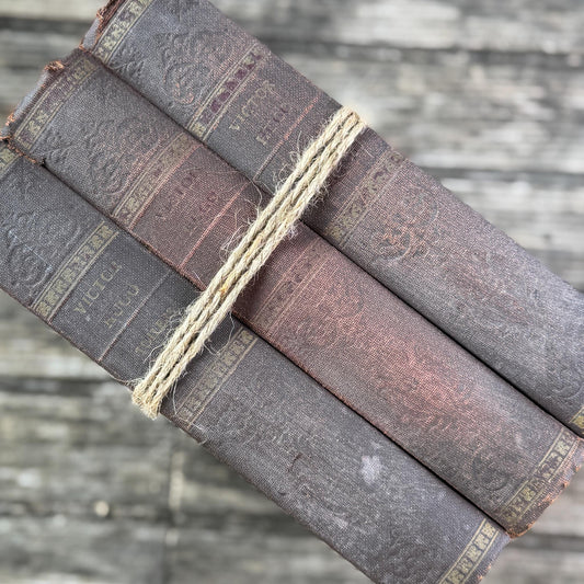 Ornate Antique Novels of Victor Hugo, Faded Mauve Book Bundle for Styling