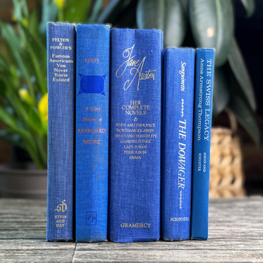 Vintage Indigo and Royal Blue Book Set for Bold Shelf Styling
