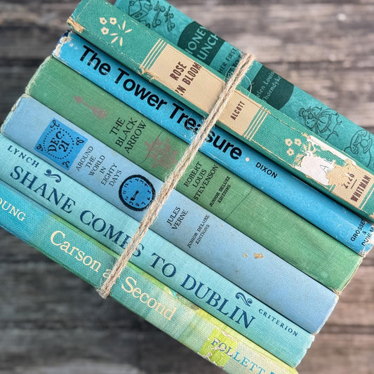 Vintage Green and Blue Classic Children's Books for Shelf Styling
