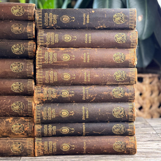 Leather and Marbled European Antique Books, Schiller's Complete Works, 16-Volume Set