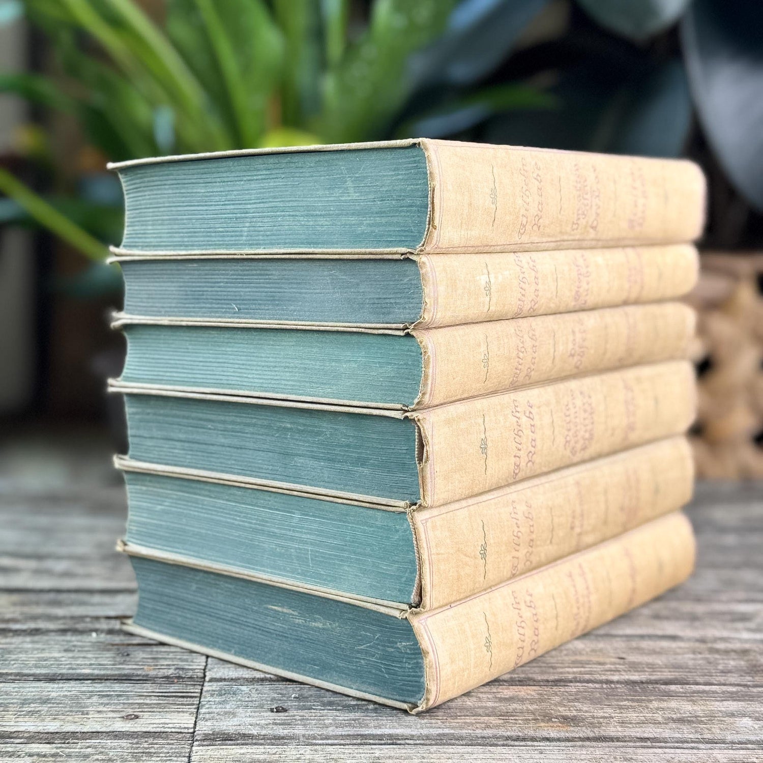 6-Volume Set of Antique German Gray Cloth Hardcovers