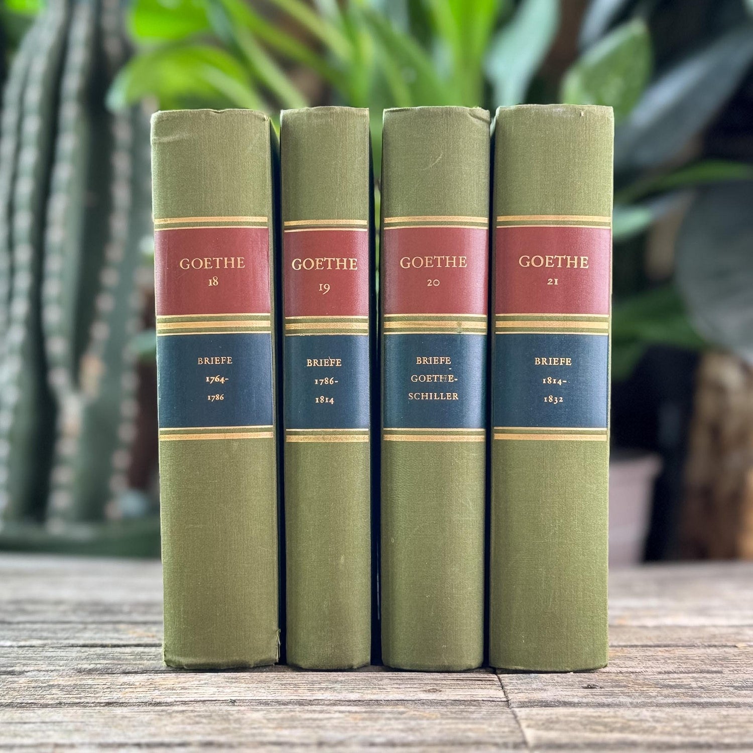 Antique European Library Set 4 Volumes, Green Cloth Slipcases, Goethe Letters
