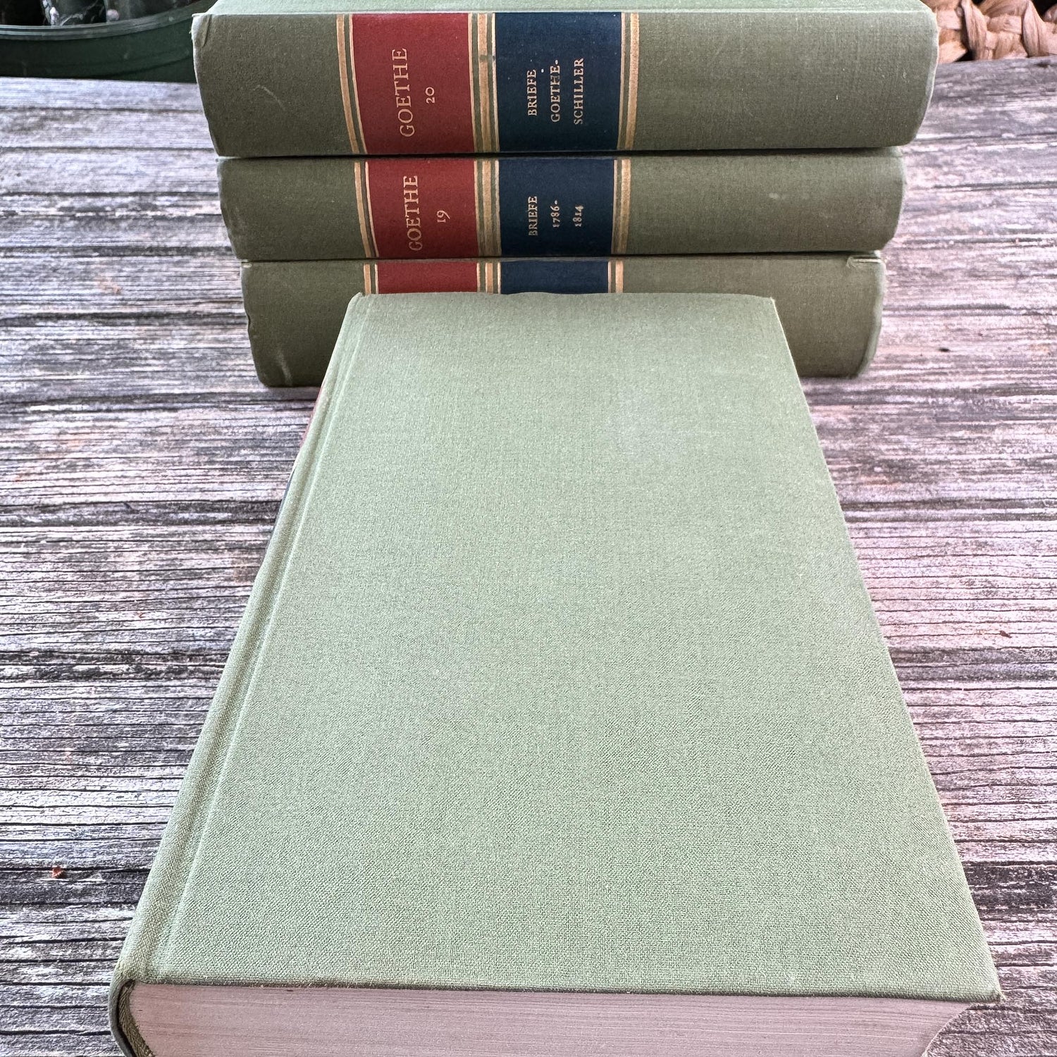 Antique European Library Set 4 Volumes, Green Cloth Slipcases, Goethe Letters