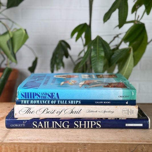 Vintage Boating Book Collection, Nautical Decor, Shabby Beach House Books