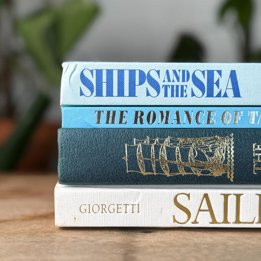Vintage Boating Book Collection, Nautical Decor, Shabby Beach House Books