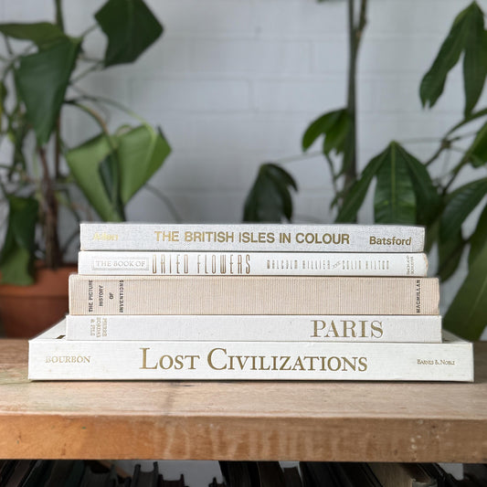 Cream and Off-White Vintage Coffee Table Book Stack