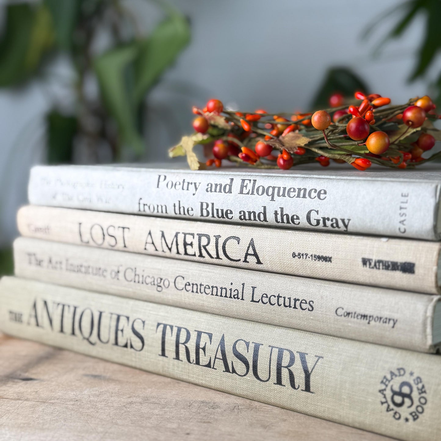 Vintage Neutral Linen Book Stack: History, Art, Antiques