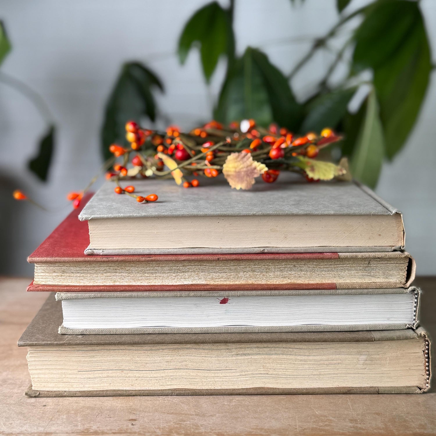 Vintage Neutral Linen Book Stack: History, Art, Antiques