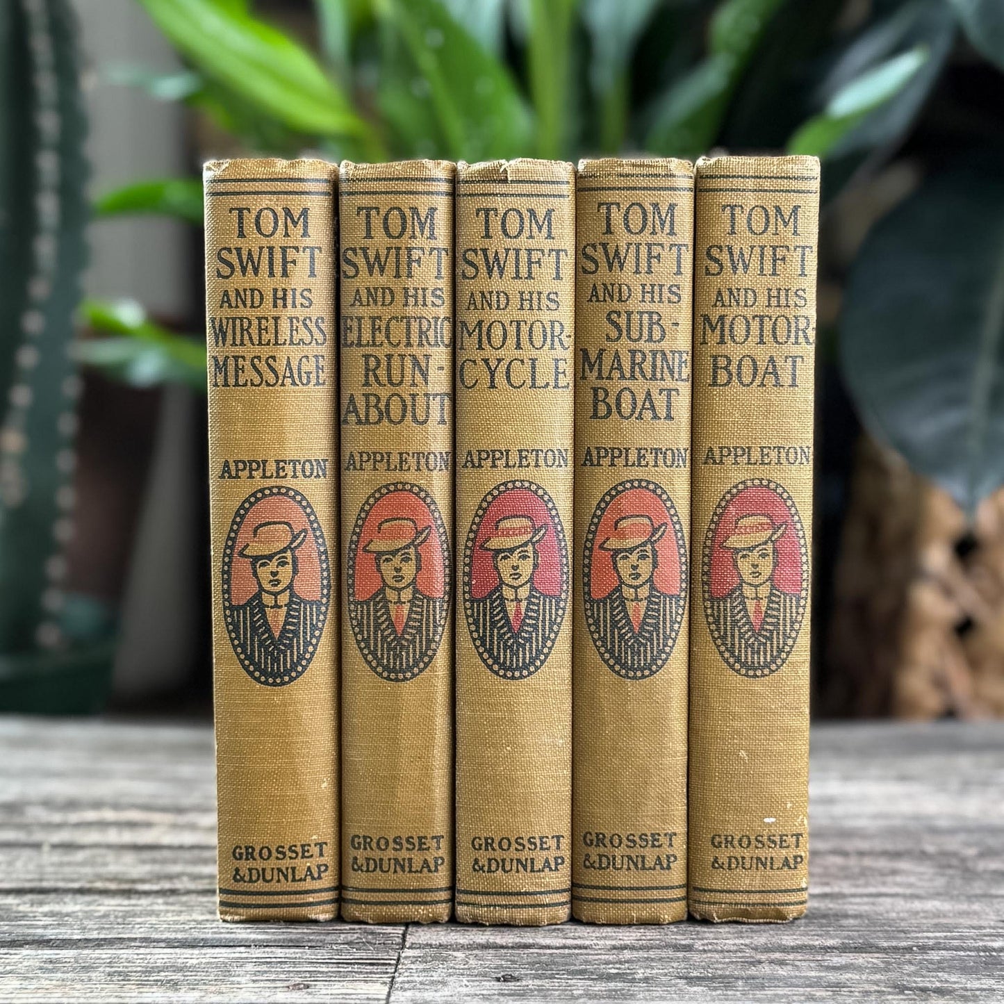 Antique 1920s Tom Swift Books for Boys, Neutral Tan Book Bundle