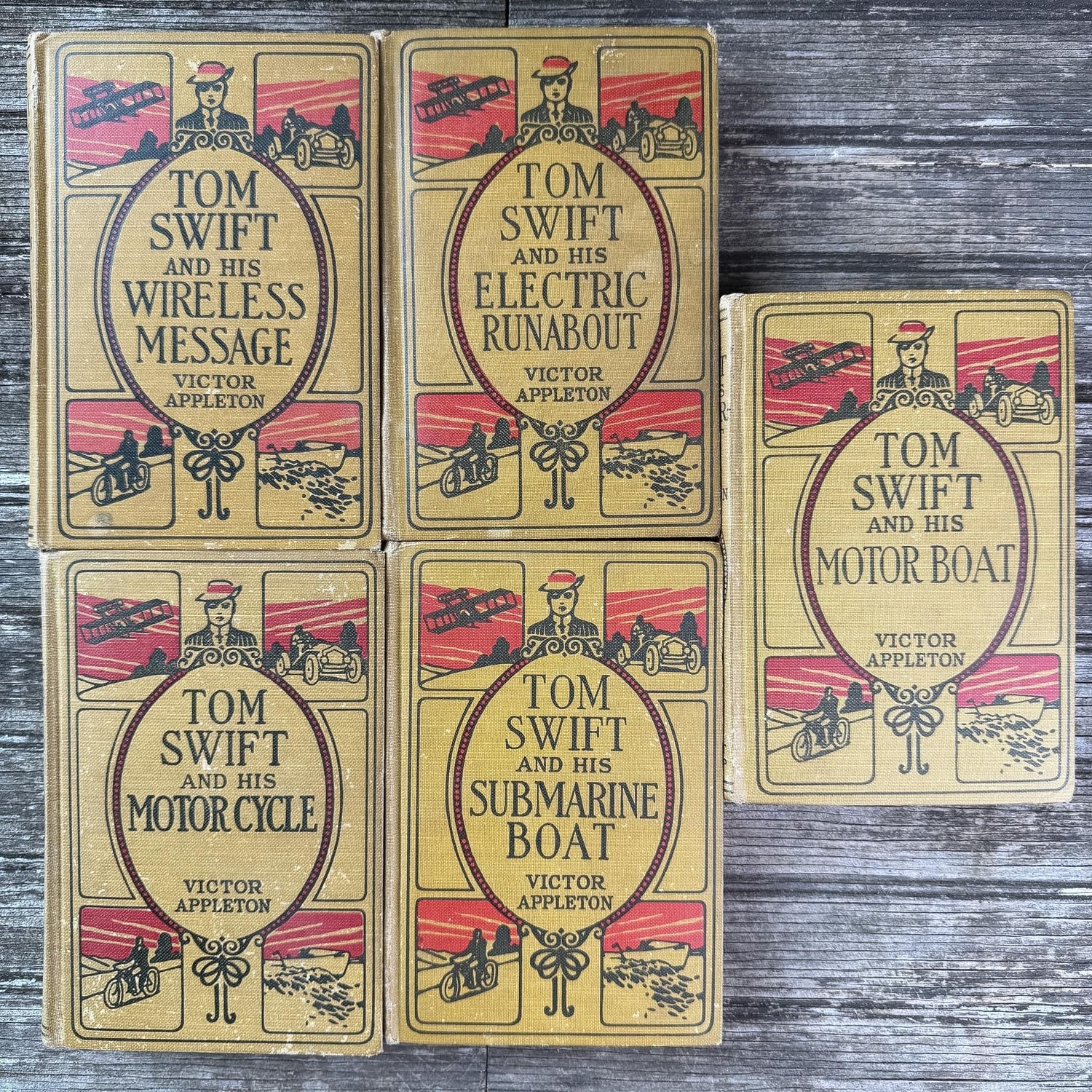 Antique 1920s Tom Swift Books for Boys, Neutral Tan Book Bundle