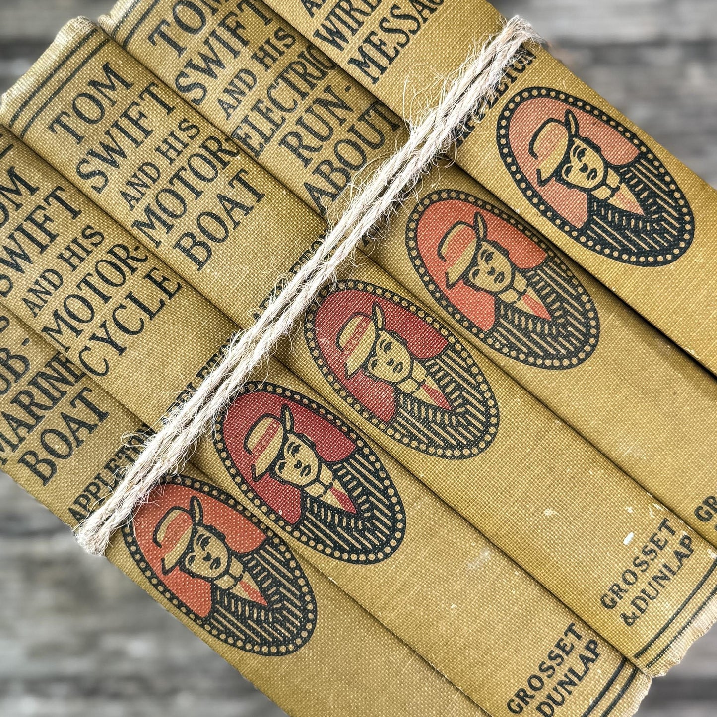 Antique 1920s Tom Swift Books for Boys, Neutral Tan Book Bundle